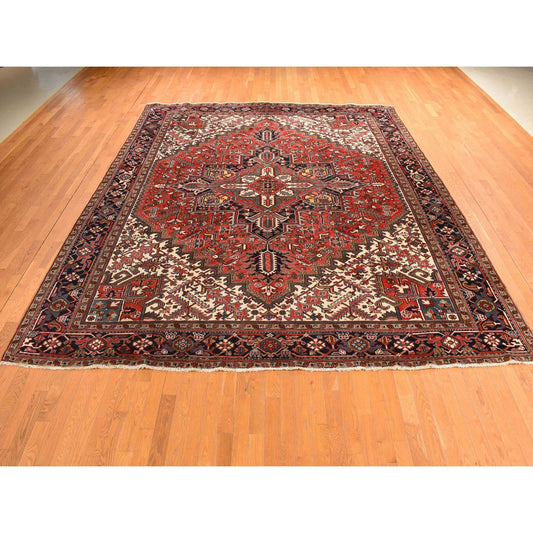 Heriz Wool Hand Knotted Rug Red Midnight Blue 10.8X12.8 -O078290