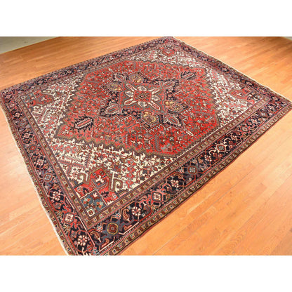 Heriz Wool Hand Knotted Rug Red Midnight Blue 10.8X12.8 -O078290