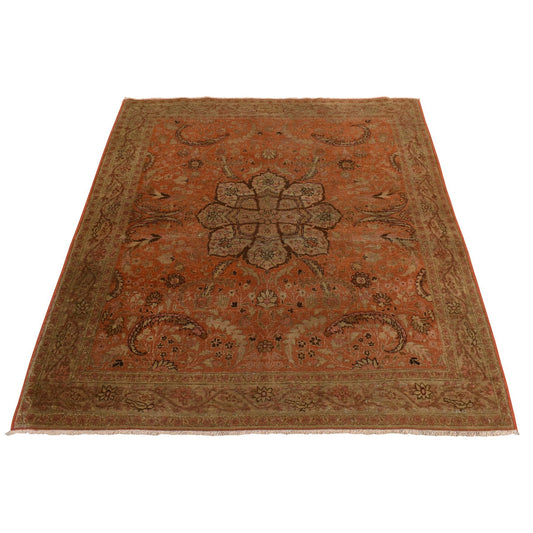 Antique Wool Hand Knotted Rug Orange Brown 4.2X5.2 -O078291