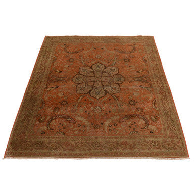 Antique Wool Hand Knotted Rug Orange Brown 4.2X5.2 -O078291