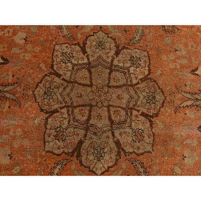 Antique Wool Hand Knotted Rug Orange Brown 4.2X5.2 -O078291