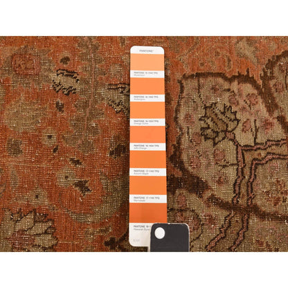 Antique Wool Hand Knotted Rug Orange Brown 4.2X5.2 -O078291
