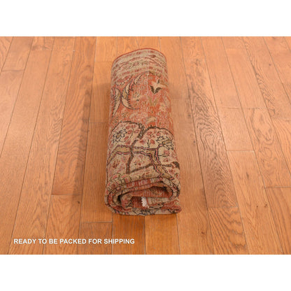 Antique Wool Hand Knotted Rug Orange Brown 4.2X5.2 -O078291