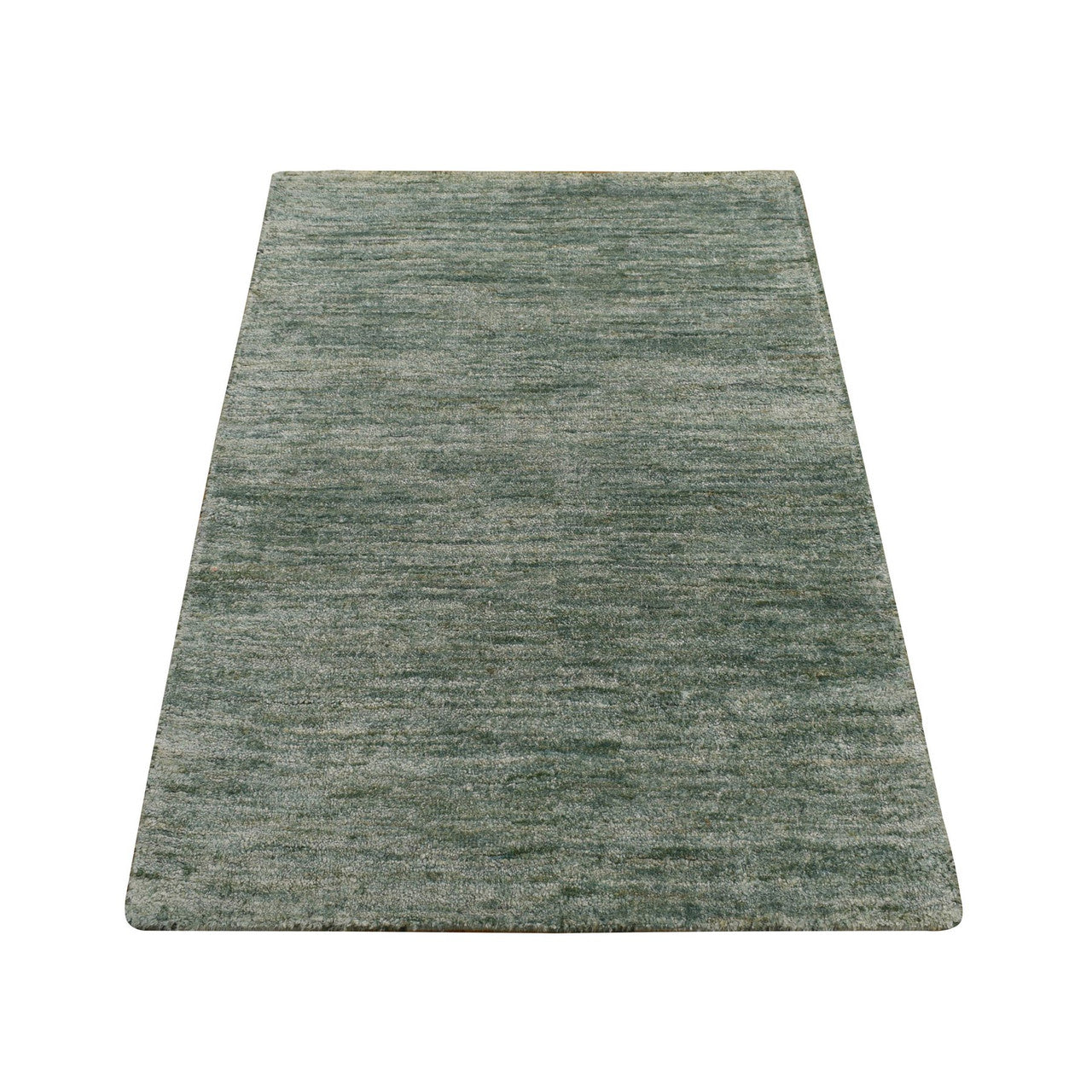 Green 2'0" x 3'0" Modern and Contemporary Sari Hand knotted Silk Rug - Sku: O078292