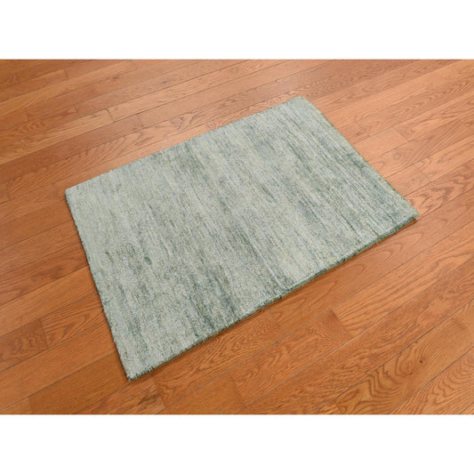 Modern and Contemporary Sari Silk Hand Knotted Rug Green No Border 2.0X3.0 -O078292