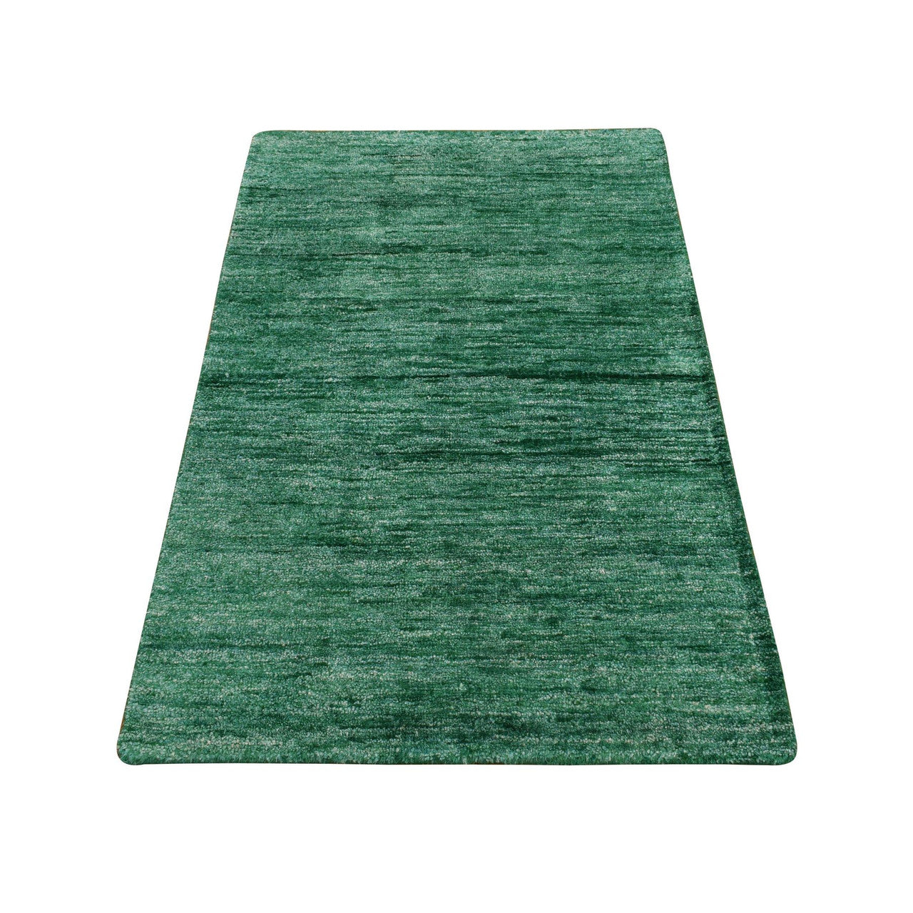 Green 2'0" x 3'1" Modern and Contemporary Sari Hand knotted Silk Rug - Sku: O078294