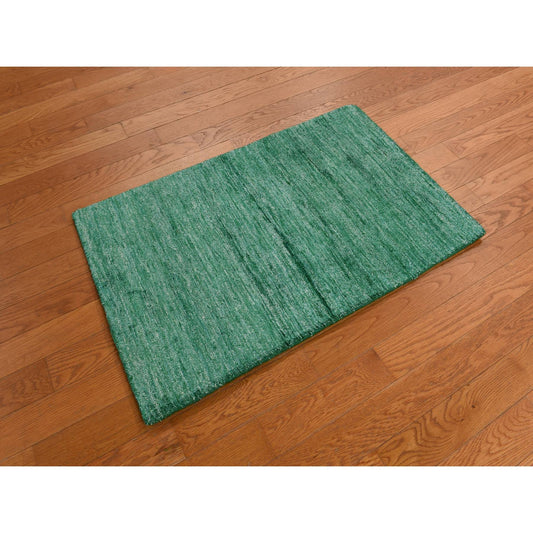 Modern and Contemporary Sari Silk Hand Knotted Rug Green No Border 2.0X3.1 -O078294
