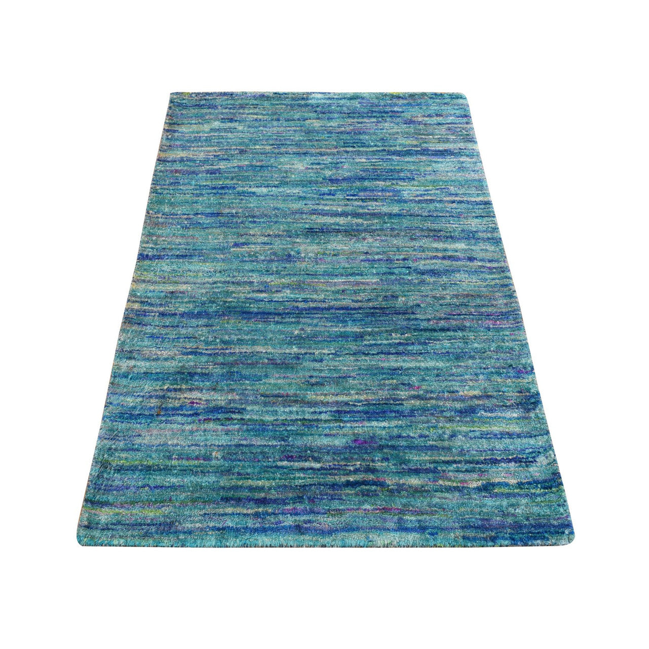 Blue 2'1" x 3'2" Modern and Contemporary Sari Hand knotted Silk Rug - Sku: O078295