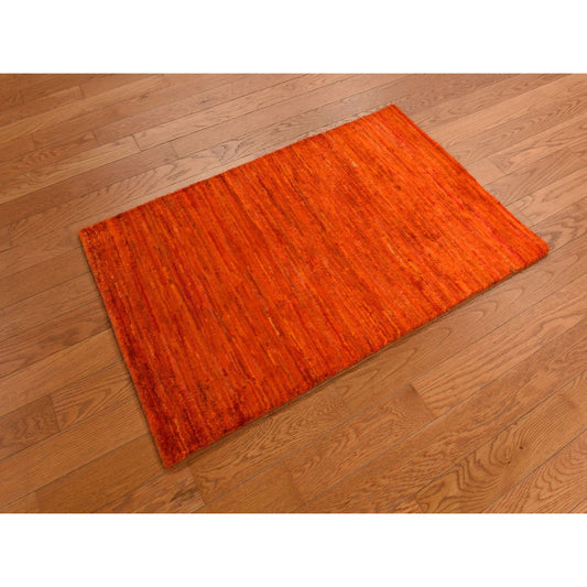 Modern and Contemporary Sari Silk Hand Knotted Rug Orange No Border 2.1X3.3 -O078297