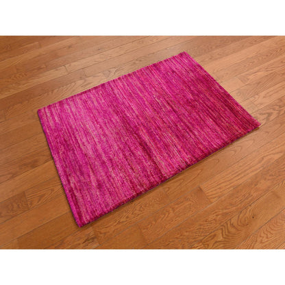 Modern and Contemporary Sari Silk Hand Knotted Rug Pink No Border 2.1X3.1 -O078299