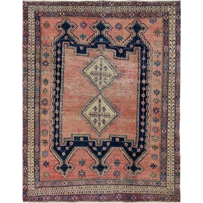 Overdyed & Vintage Wool Hand Knotted Rug Orange 5.3x6.9 -O0782