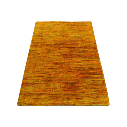 Modern and Contemporary Sari Silk Hand Knotted Rug Yellow No Border 2.1X3.0 -O078300