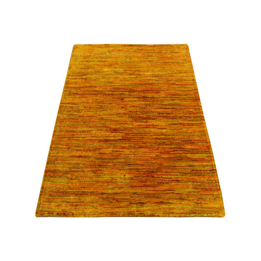 Modern and Contemporary Sari Silk Hand Knotted Rug Yellow No Border 2.1X3.0 -O078300