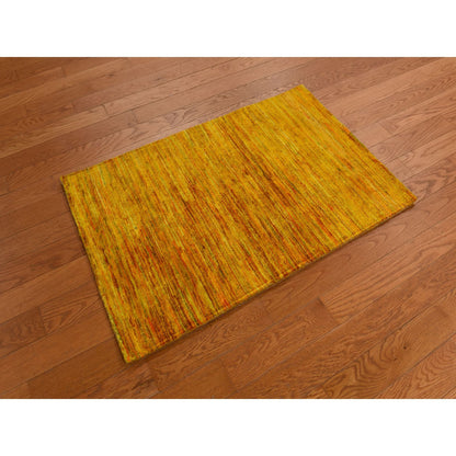 Modern and Contemporary Sari Silk Hand Knotted Rug Yellow No Border 2.1X3.0 -O078300