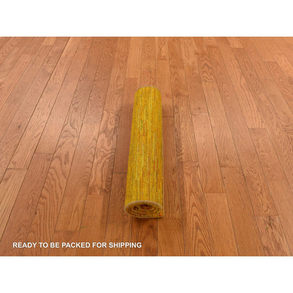Modern and Contemporary Sari Silk Hand Knotted Rug Yellow No Border 2.1X3.0 -O078300