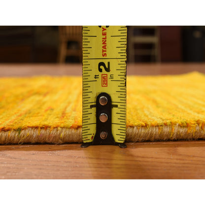 Modern and Contemporary Sari Silk Hand Knotted Rug Yellow No Border 2.1X3.0 -O078300