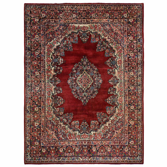 Persian Wool Hand Knotted Rug Red Midnight Blue 8.10X11.5 -O078301