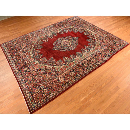 Persian Wool Hand Knotted Rug Red Midnight Blue 8.10X11.5 -O078301