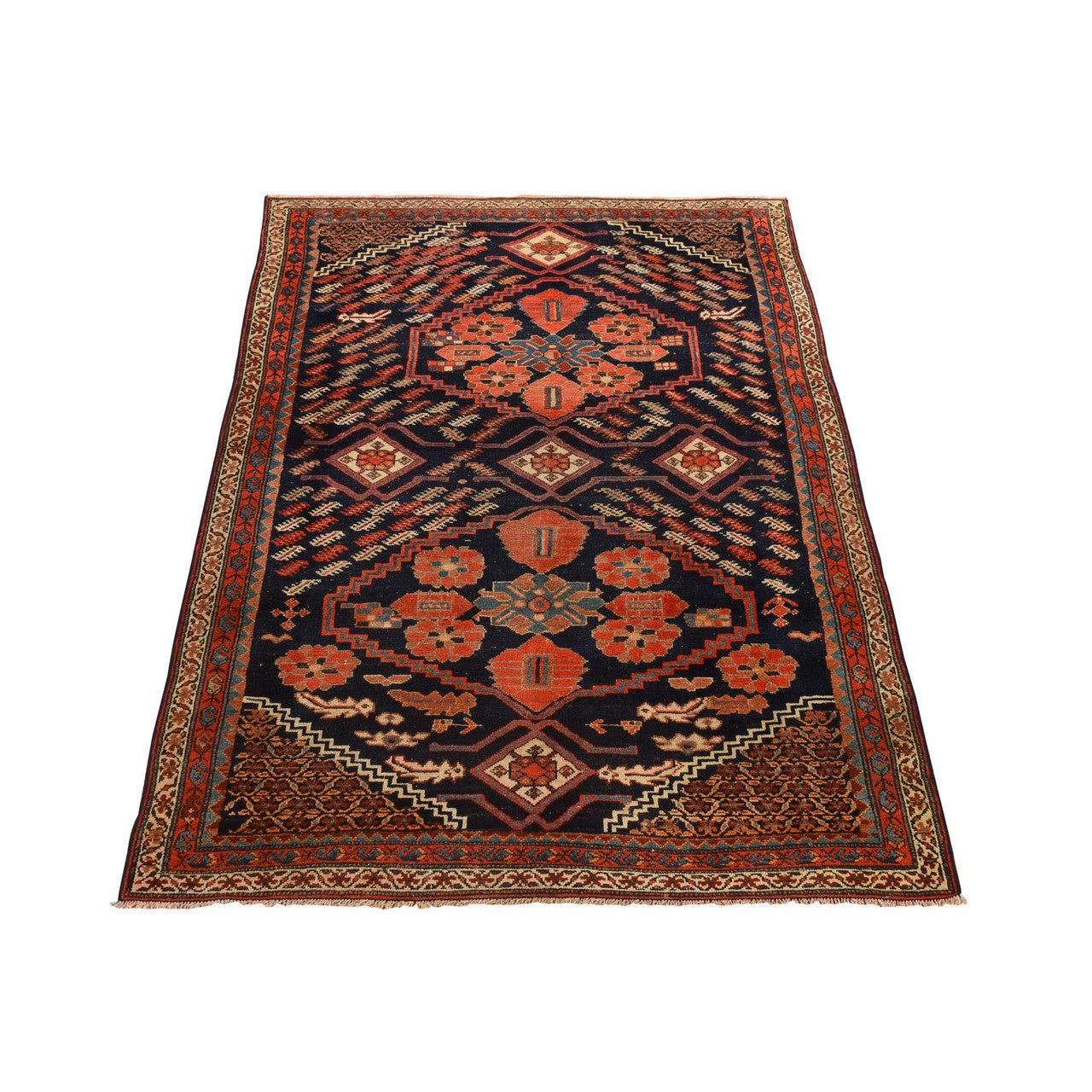 Antique Wool Hand Knotted Rug Red Ivory 4.6X6.7 -O078302