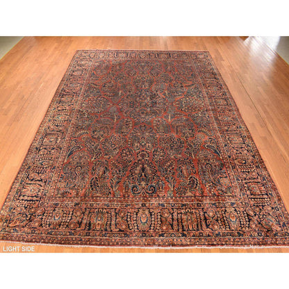 Antique Wool Hand Knotted Rug Red Midnight Blue 10.0X13.4 -O078306