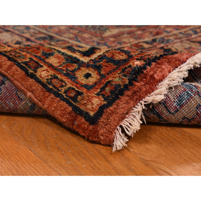 Antique Wool Hand Knotted Rug Red Midnight Blue 10.0X13.4 -O078306