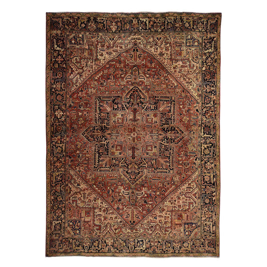 Heriz Wool Hand Knotted Rug Red Midnight Blue 9.6X13.3 -O078307