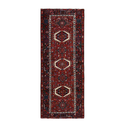 Heriz Wool Hand Knotted Rug Red Midnight Blue 3.9X9.6 -O078308