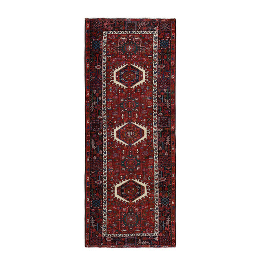 Heriz Wool Hand Knotted Rug Red Midnight Blue 3.9X9.6 -O078308