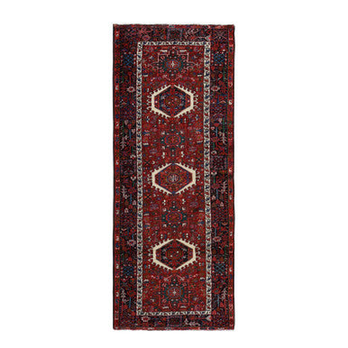 Heriz Wool Hand Knotted Rug Red Midnight Blue 3.9X9.6 -O078308