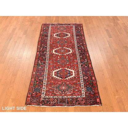 Heriz Wool Hand Knotted Rug Red Midnight Blue 3.9X9.6 -O078308