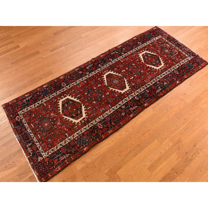 Heriz Wool Hand Knotted Rug Red Midnight Blue 3.9X9.6 -O078308