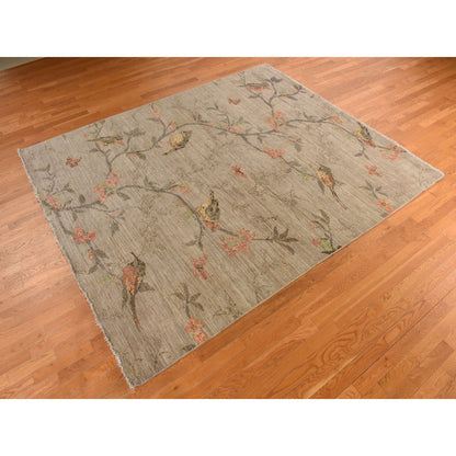 Modern and Contemporary Wool Hand Knotted Rug Grey No Border 8.3X9.10 -O078313