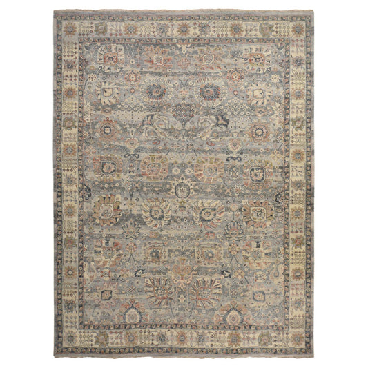 Oushak And Peshawar Wool Hand Knotted Rug Grey Ivory 9.0X11.10 -O078314