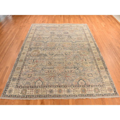 Oushak And Peshawar Wool Hand Knotted Rug Grey Ivory 9.0X11.10 -O078314