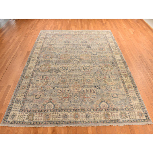Oushak And Peshawar Wool Hand Knotted Rug Grey Ivory 9.0X11.10 -O078314