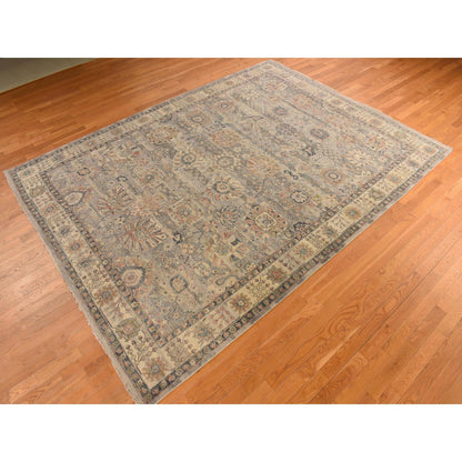 Oushak And Peshawar Wool Hand Knotted Rug Grey Ivory 9.0X11.10 -O078314