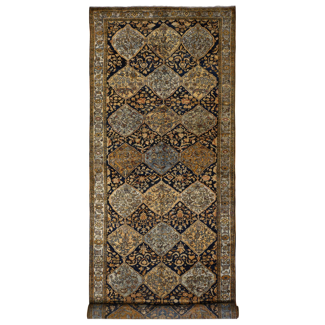 Antique Wool Hand Knotted Rug Yellow Ivory 6.8X19.3 -O078322