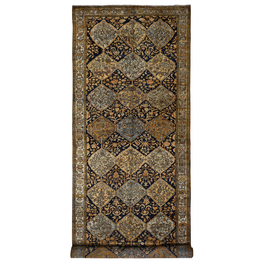 Antique Wool Hand Knotted Rug Yellow Ivory 6.8X19.3 -O078322