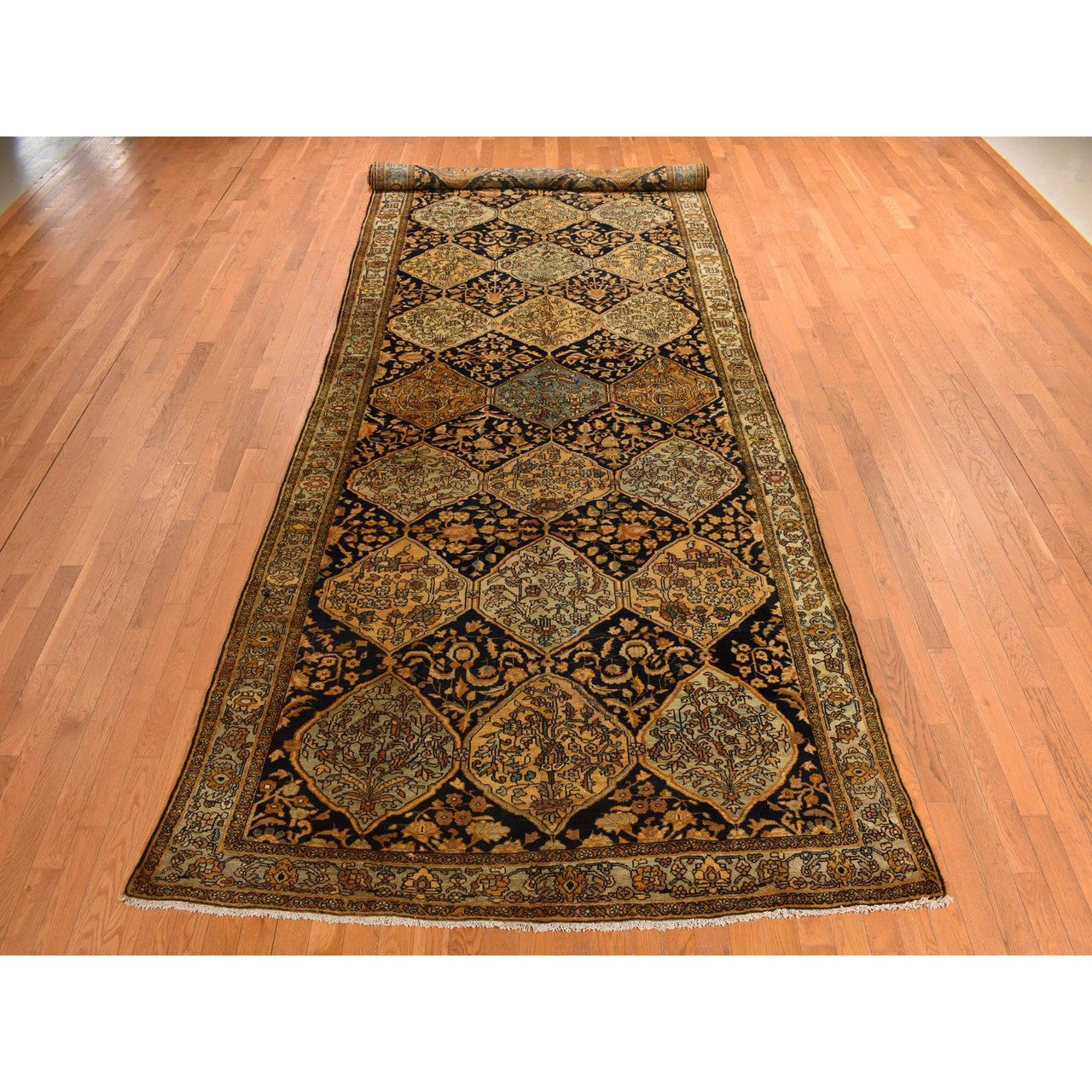 Antique Wool Hand Knotted Rug Yellow Ivory 6.8X19.3 -O078322
