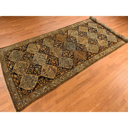 Antique Wool Hand Knotted Rug Yellow Ivory 6.8X19.3 -O078322