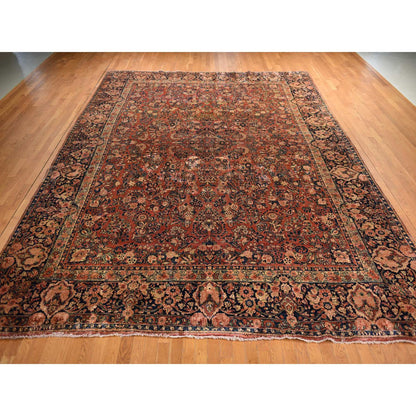 Antique Wool Hand Knotted Rug Red 11.9X16.4  -O078323