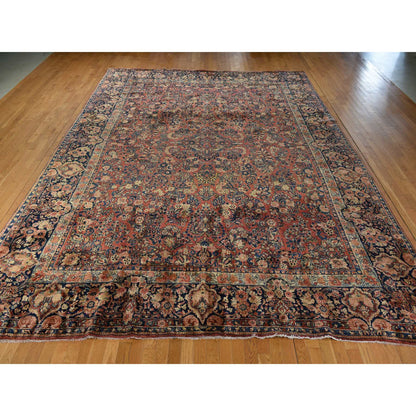 Antique Wool Hand Knotted Rug Red 11.9X16.4  -O078323