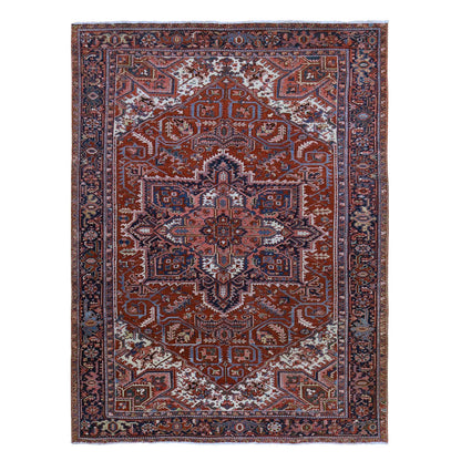 Antique Wool Hand Knotted Rug Red 8.9X12.3  -O078324