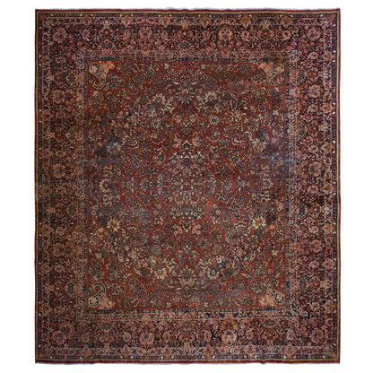 Antique Wool Hand Knotted Rug Red 13.8X15.10  -O078326