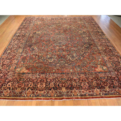Antique Wool Hand Knotted Rug Red 13.8X15.10  -O078326