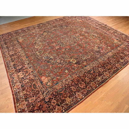 Antique Wool Hand Knotted Rug Red 13.8X15.10  -O078326