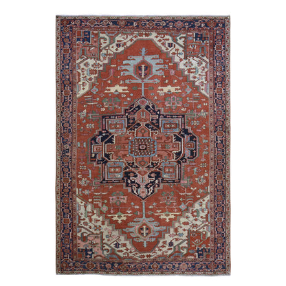 Antique Wool Hand Knotted Rug Red 9.2X14.0  -O078327
