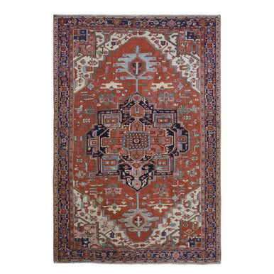 Antique Wool Hand Knotted Rug Red 9.2X14.0  -O078327