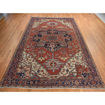 Antique Wool Hand Knotted Rug Red 9.2X14.0  -O078327