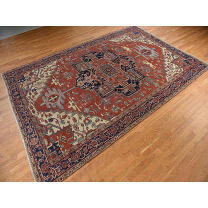 Antique Wool Hand Knotted Rug Red 9.2X14.0  -O078327